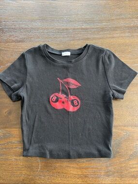 Garage Black Tee with Red Cherry Graphic